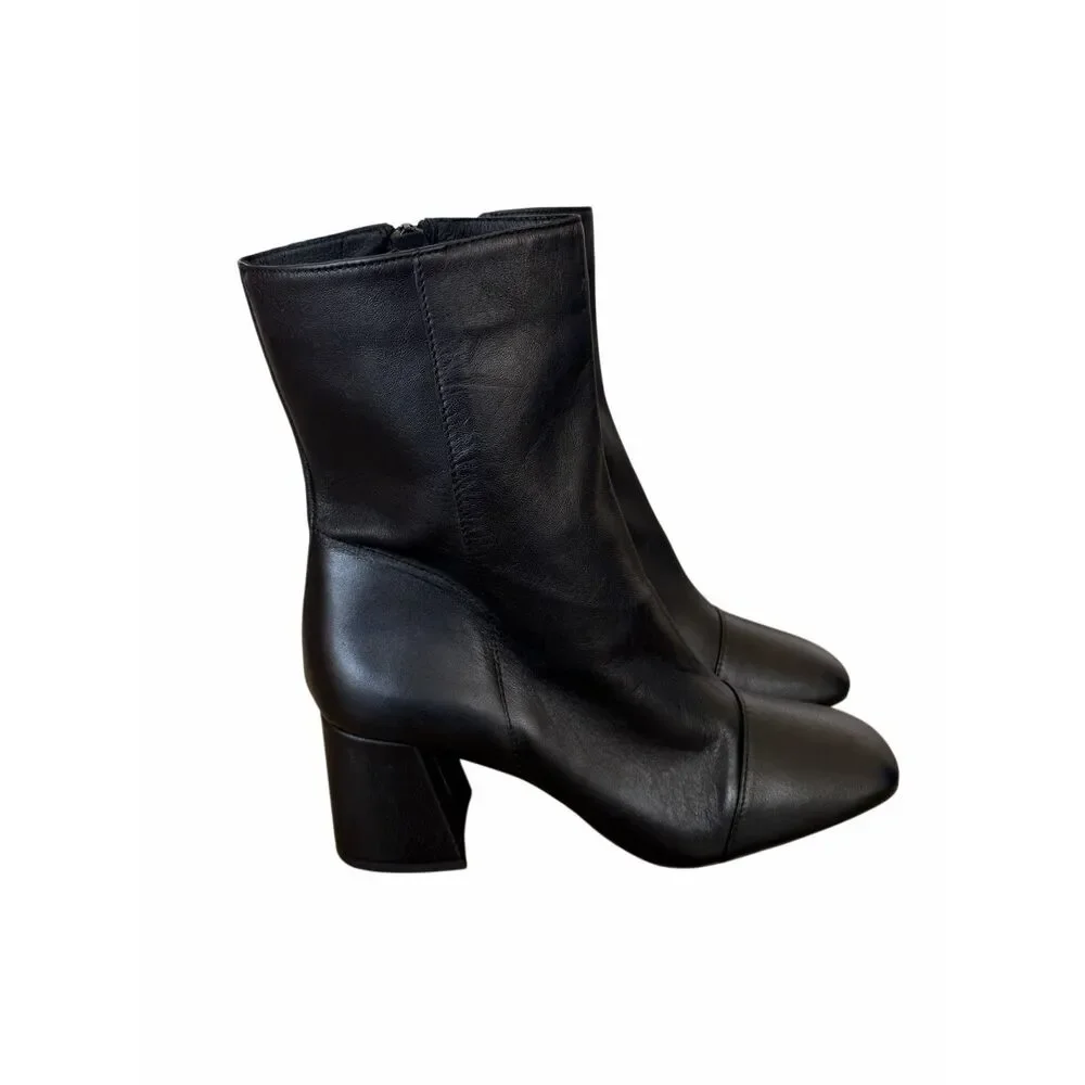 Free‎ People Wisteria Cap Bootie Size 10 Black Block Heel Supple Leather NEW